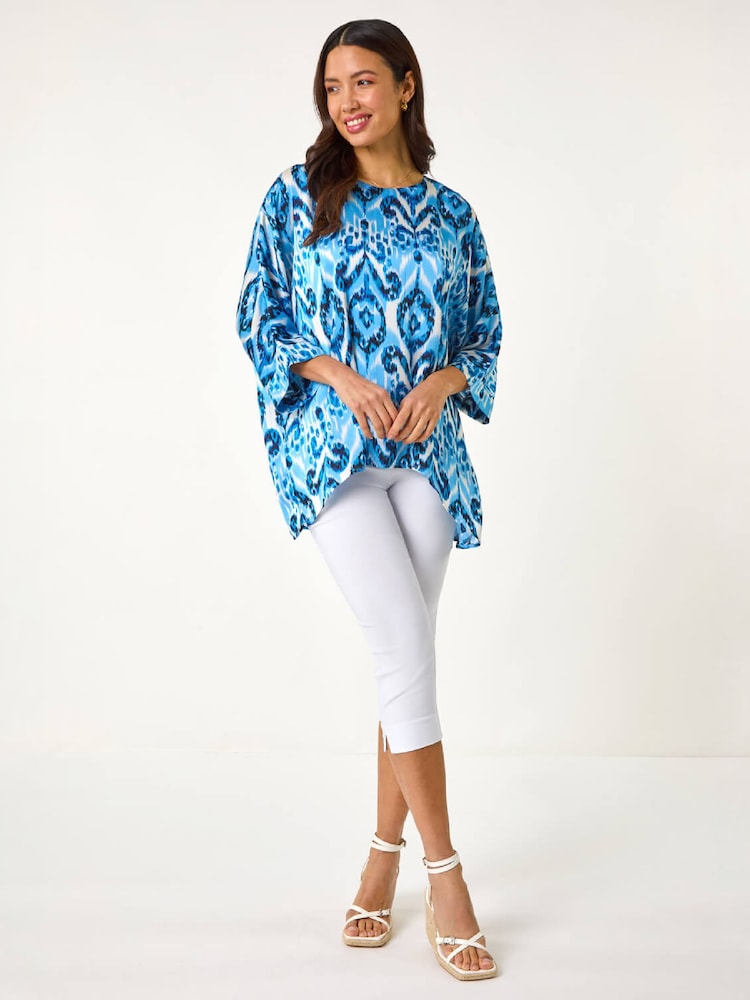 Roman Blue Ikat Print Tunic Top - Image 2 of 5