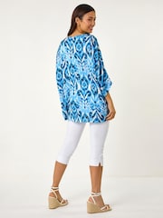 Roman Blue Ikat Print Tunic Top - Image 3 of 5