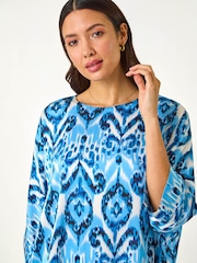 Roman Blue Ikat Print Tunic Top - Image 4 of 5