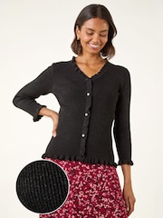 Roman Black V-Neck Ruffle Knit Top - Image 2 of 6