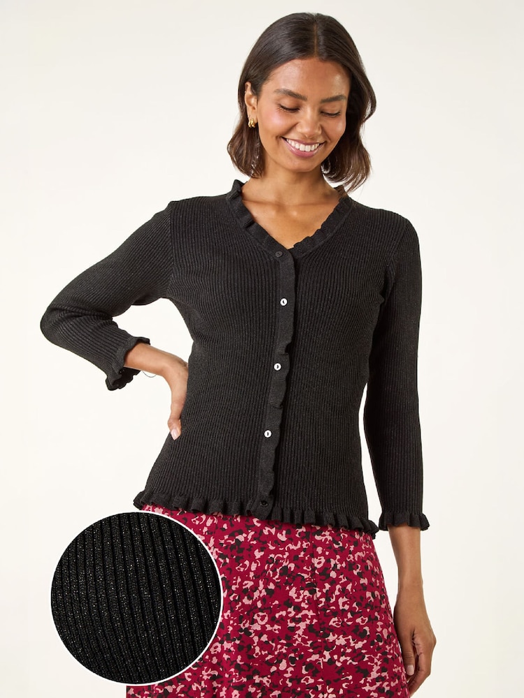Roman Black V-Neck Ruffle Knit Top - Image 2 of 6