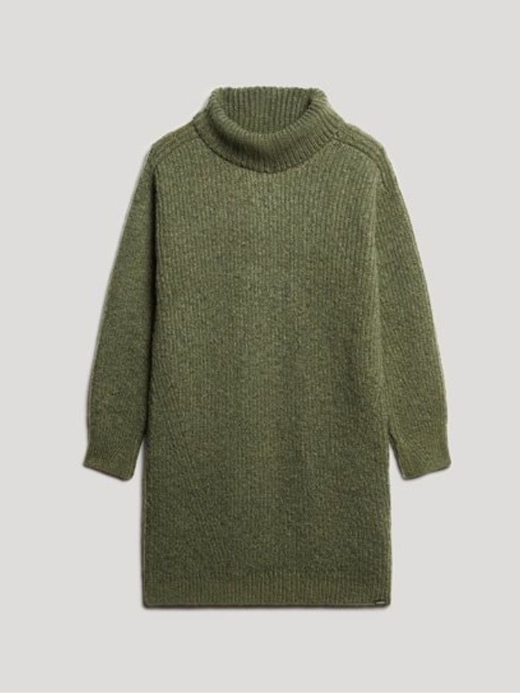 Superdry Green 100% Cotton Knitted Roll Neck jumper Dress - Image 2 of 4