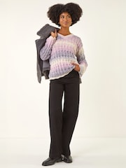 Roman Purple Ombre Textured V-Neck Knit Jumper - Image 2 of 5