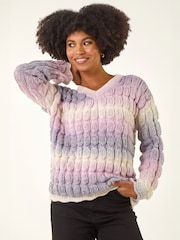 Roman Purple Ombre Textured V-Neck Knit Jumper - Image 4 of 5