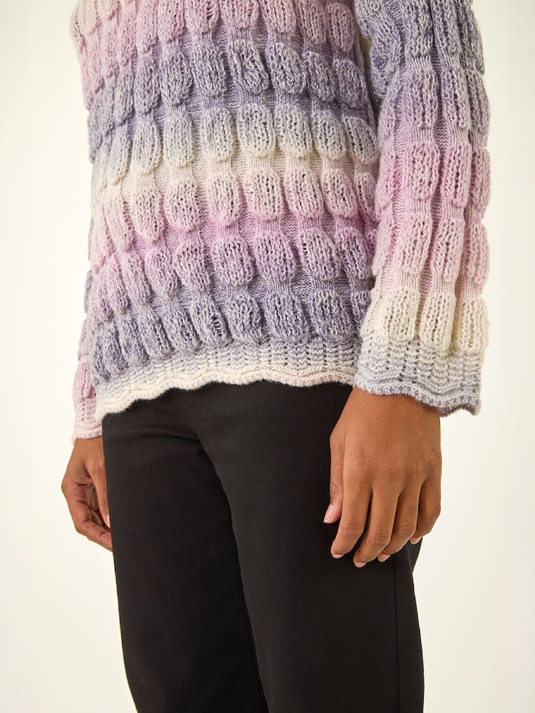 Roman Purple Ombre Textured V-Neck Knit Jumper - Image 5 of 5 Roman Purple Ombre Textured V-Neck Knit Jumper - Image 5 of 5
