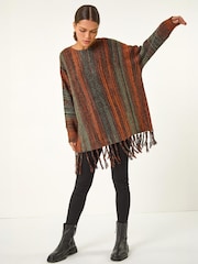 Roman Brown Ombre Vertical Stripe Fringe Jumper - Image 1 of 5
