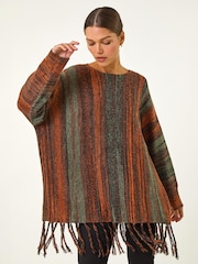 Roman Brown Ombre Vertical Stripe Fringe Jumper - Image 2 of 5