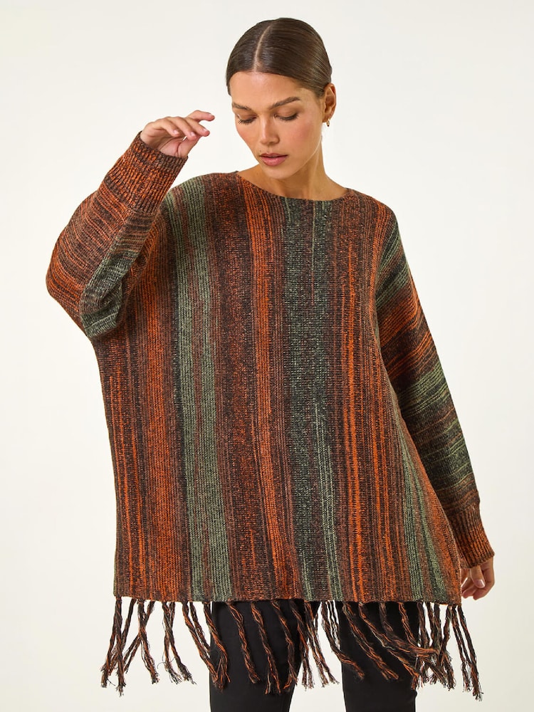 Roman Brown Ombre Vertical Stripe Fringe Jumper - Image 2 of 5