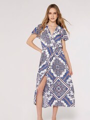 Apricot Blue Multi Scarf Print Midaxi Dress - Image 1 of 5