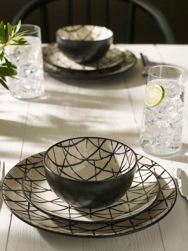 12 Piece Monochrome Sebbi Dinner Set - Image 1 of 4
