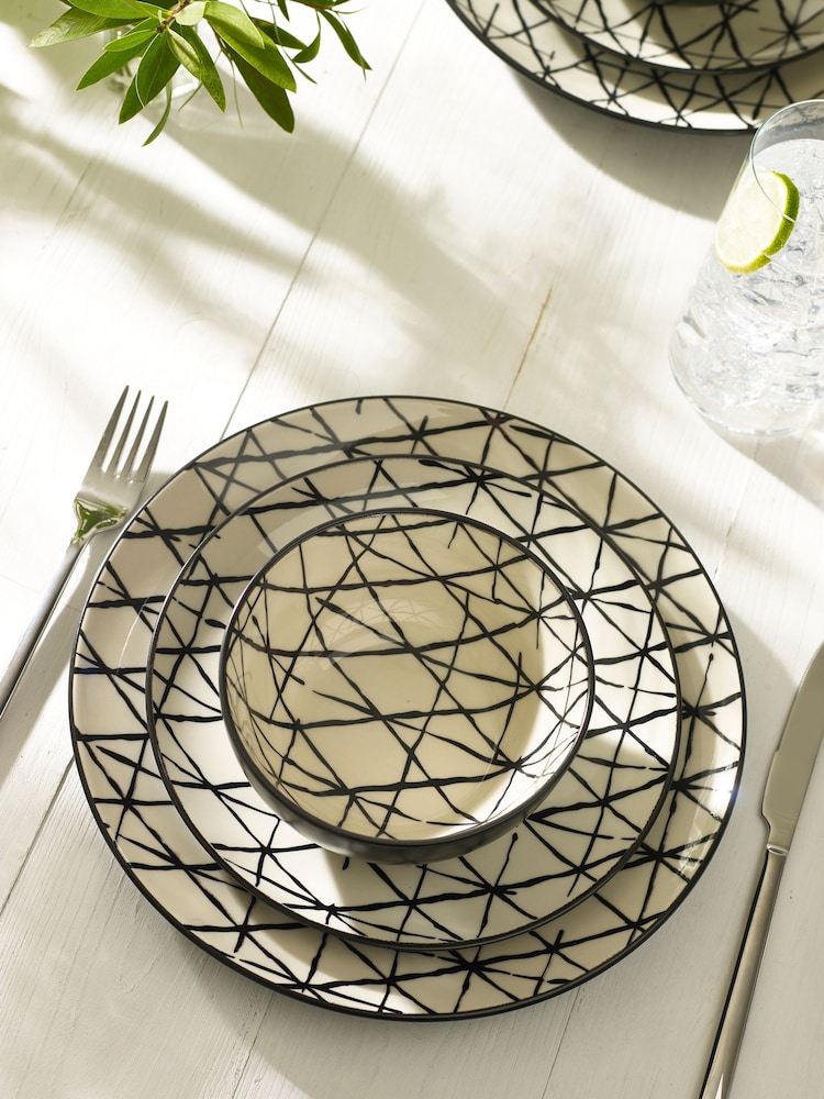 12 Piece Monochrome Sebbi Dinner Set - Image 2 of 4