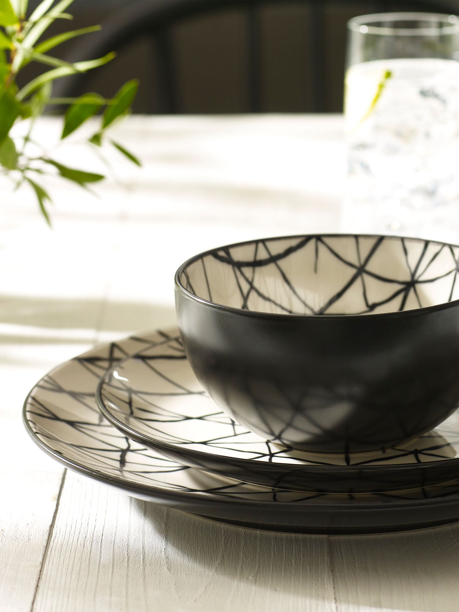 12 Piece Monochrome Sebbi Dinner Set