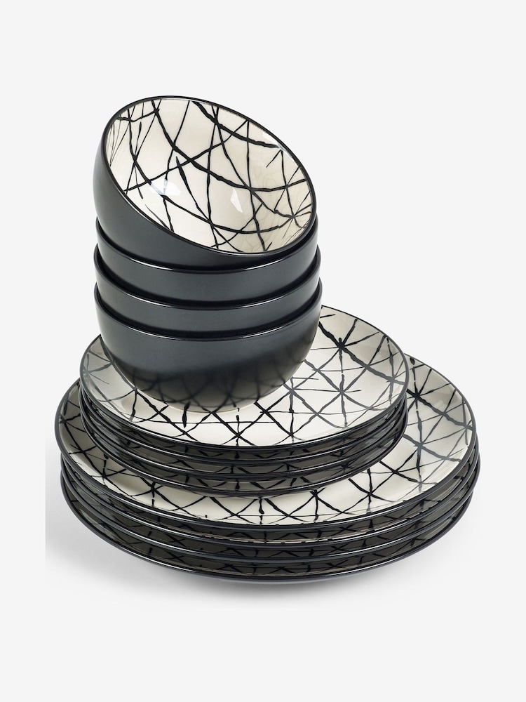 12 Piece Monochrome Sebbi Dinner Set - Image 4 of 4