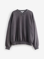 Charcoal Grey Oversized Relaxed Fit Longline Washed Crew Neck Sweatshirt - Image 5 of 6