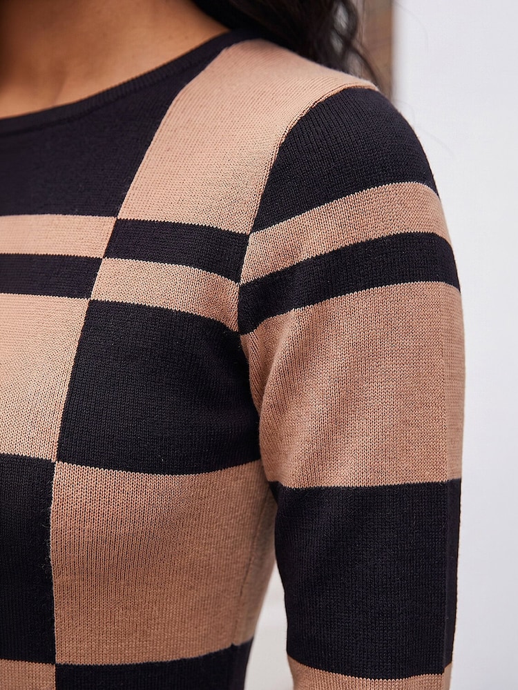 Roman Natural Colour Block Knit Dress - Image 4 of 4