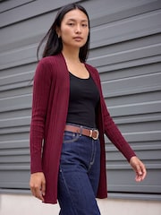 Roman Red Longline Stretch Ribbed Cardigan - Image 1 of 4