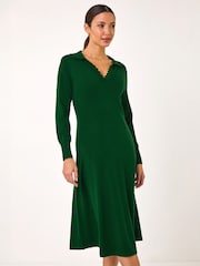 Roman Green Scallop Detail Knitted Midi Dress - Image 1 of 5