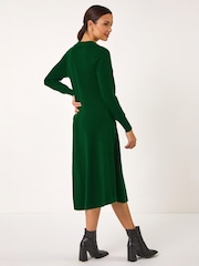 Roman Green Scallop Detail Knitted Midi Dress - Image 3 of 5