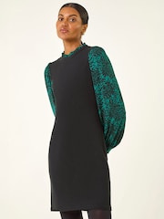 Roman Blue Contrast Print Knitted Dress - Image 1 of 5