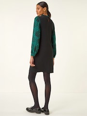 Roman Blue Contrast Print Knitted Dress - Image 3 of 5