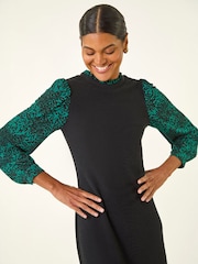 Roman Blue Contrast Print Knitted Dress - Image 4 of 5