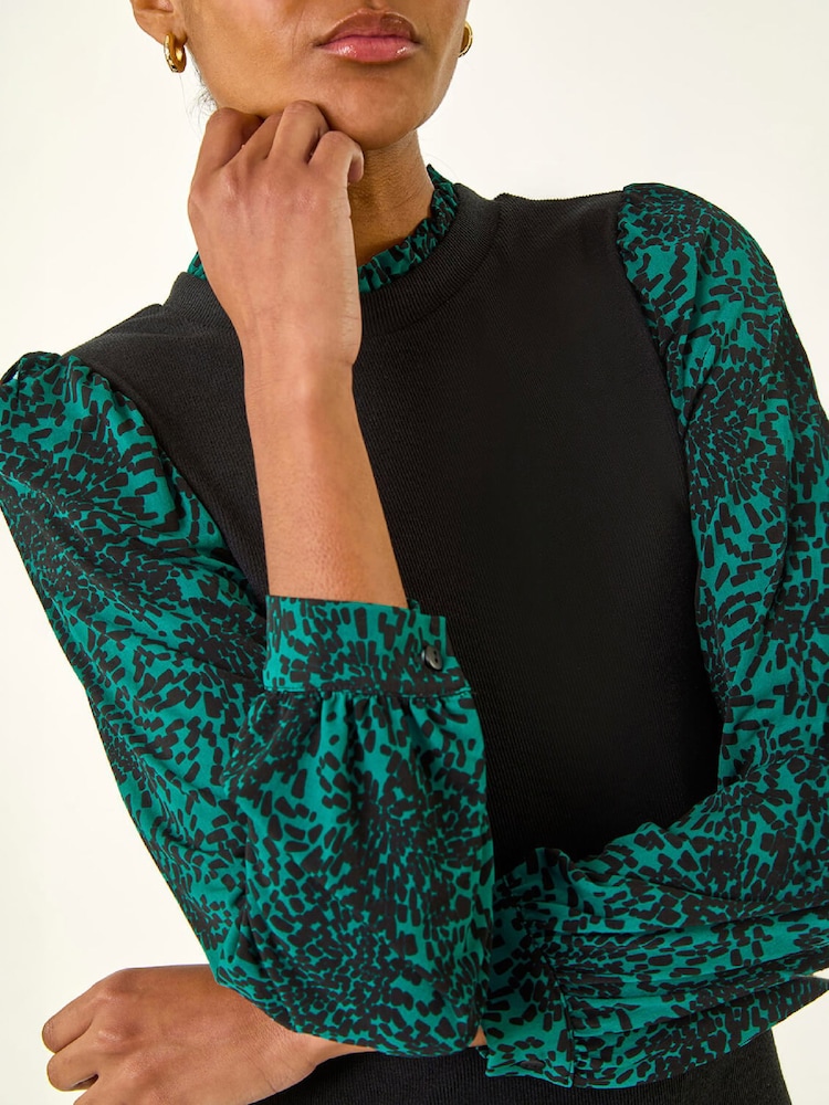 Roman Blue Contrast Print Knitted Dress - Image 5 of 5