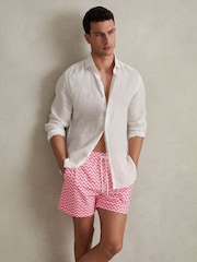 Reiss Bright Pink Cable Zig-Zag Print Drawstring Swim Shorts - Image 1 of 7