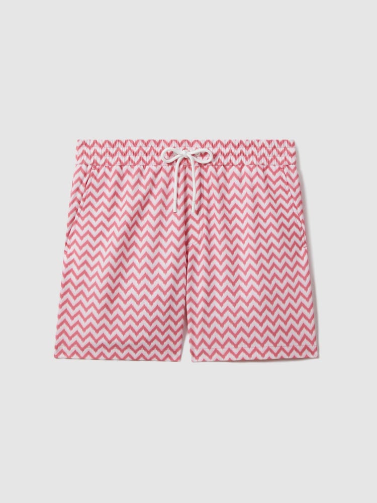 Reiss Bright Pink Cable Zig-Zag Print Drawstring Swim Shorts - Image 2 of 7