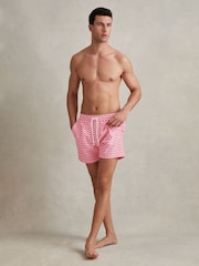 Reiss Bright Pink Cable Zig-Zag Print Drawstring Swim Shorts - Image 3 of 7