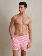 Reiss Bright Pink Cable Zig-Zag Print Drawstring Swim Shorts - Image 6 of 7