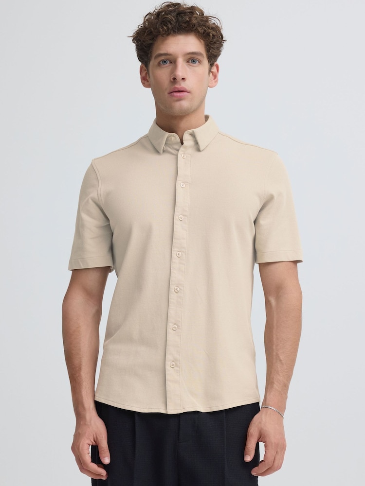 Casual Friday Natural Folke Short Sleeve Piqué Shirt - Image 1 of 8