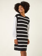 Roman Black Striped Shirt Knit Dress - Image 2 of 5