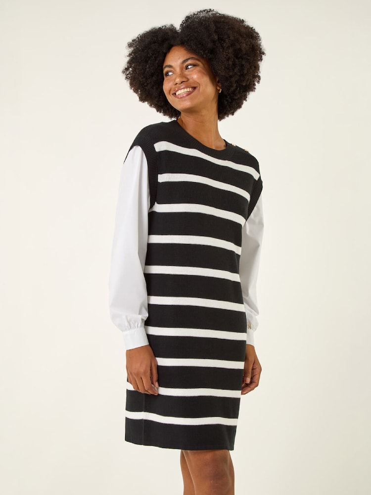Roman Black Striped Shirt Knit Dress - Image 2 of 5