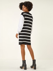 Roman Black Striped Shirt Knit Dress - Image 3 of 5