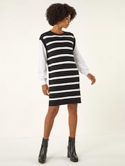 Roman Black Striped Shirt Knit Dress - Image 4 of 5