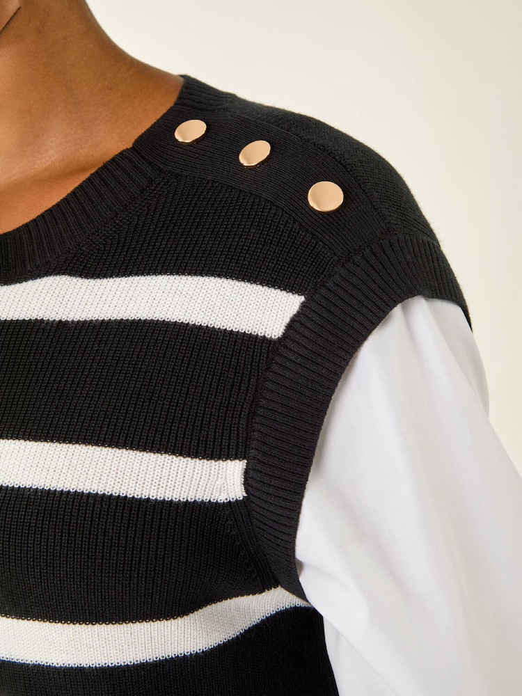 Roman Black Striped Shirt Knit Dress - Image 5 of 5