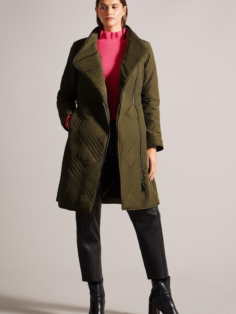 Ted Baker Green Rosemae Padded Midi Wrap Coat - Image 1 of 6