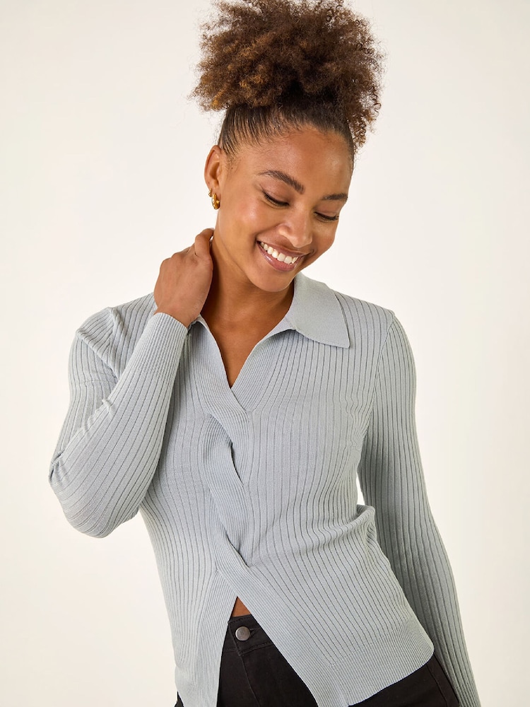 Roman Grey Collar Ribbed Cable Knit Jumper - Image 2 of 5