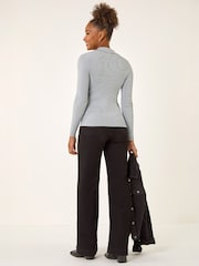 Roman Grey Collar Ribbed Cable Knit Jumper - Image 4 of 5