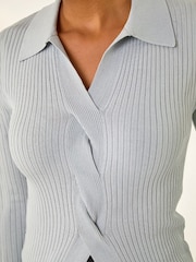 Roman Grey Collar Ribbed Cable Knit Jumper - Image 5 of 5