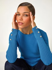 Roman Blue Button Detail Ribbed Longline Jumper - Image 1 of 5