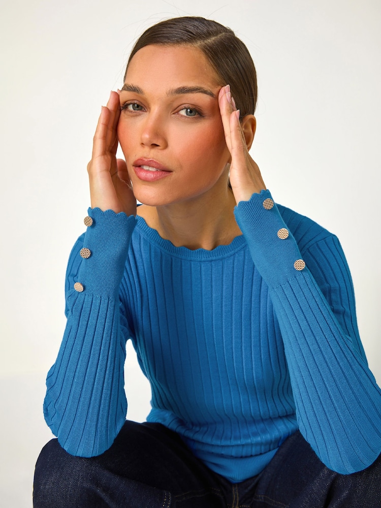 Roman Blue Button Detail Ribbed Longline Jumper - Image 1 of 5