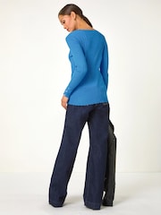 Roman Blue Button Detail Ribbed Longline Jumper - Image 3 of 5