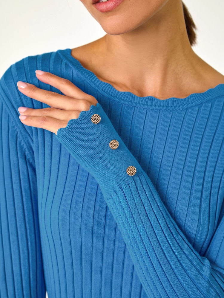 Roman Blue Button Detail Ribbed Longline Jumper - Image 5 of 5