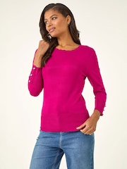 Roman Pink Diamante Button Scallop Edge Jumper - Image 1 of 5