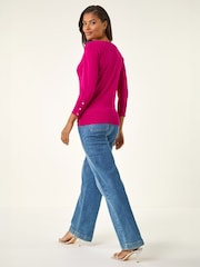 Roman Pink Diamante Button Scallop Edge Jumper - Image 3 of 5