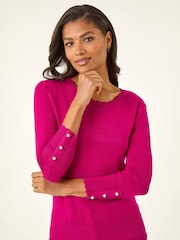 Roman Pink Diamante Button Scallop Edge Jumper - Image 4 of 5