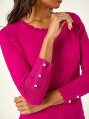 Roman Pink Diamante Button Scallop Edge Jumper - Image 5 of 5