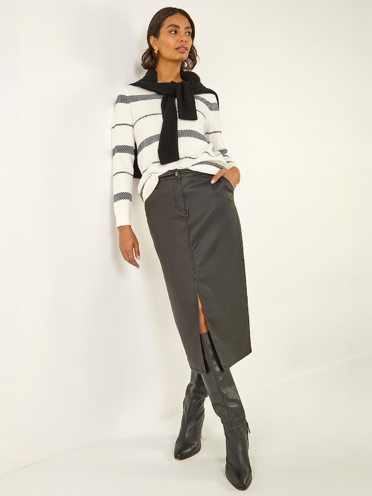 Roman White Stripe Hotfix Curved Hem Knit Jumper - Image 1 of 5