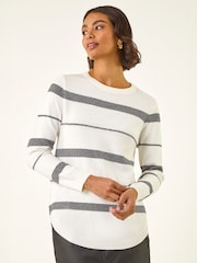 Roman White Stripe Hotfix Curved Hem Knit Jumper - Image 2 of 5